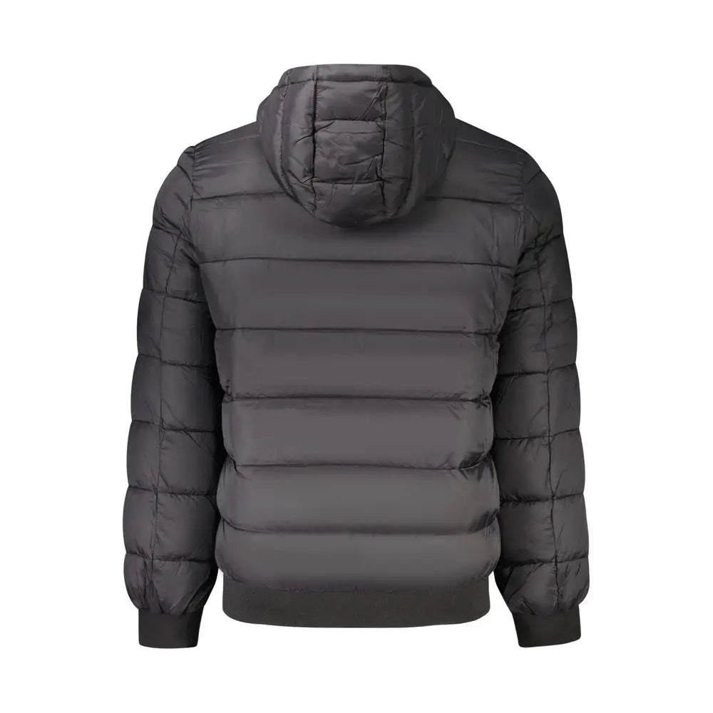 Veste matelassée noire pepe jeans en polyamide avec capuche et rembourrage gris foncé