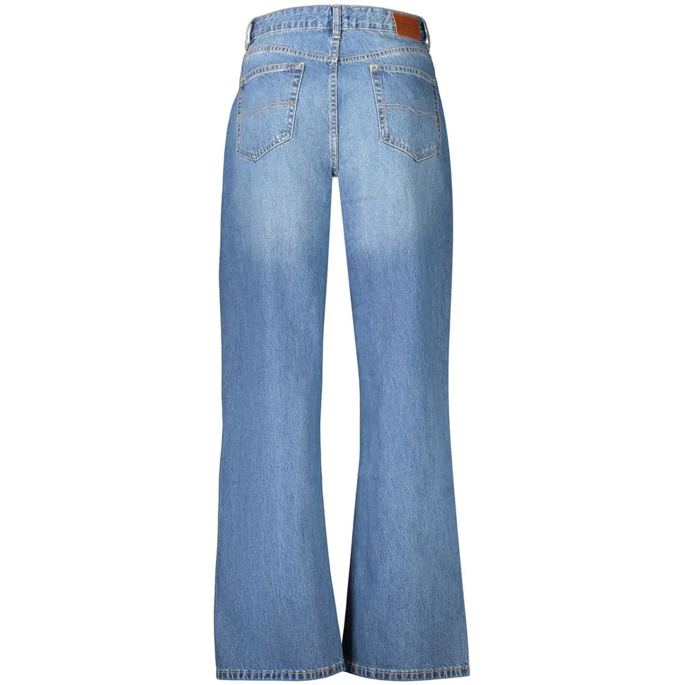Jeans femme pepe jeans blu en coton bleu clair avec coupe évasée visible de dos et poches classiques