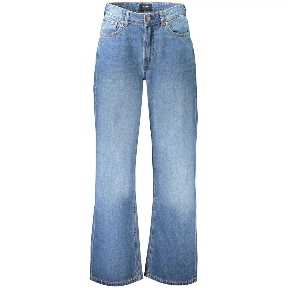 Jean femme pepe jeans blu en coton bleu clair avec taille haute coupe large et cinq poches classiques