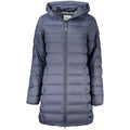 Veste femme pepe jeans blu en polyamide bleu foncé matelassée avec capuche fermeture éclair centrale et poignets élastiques