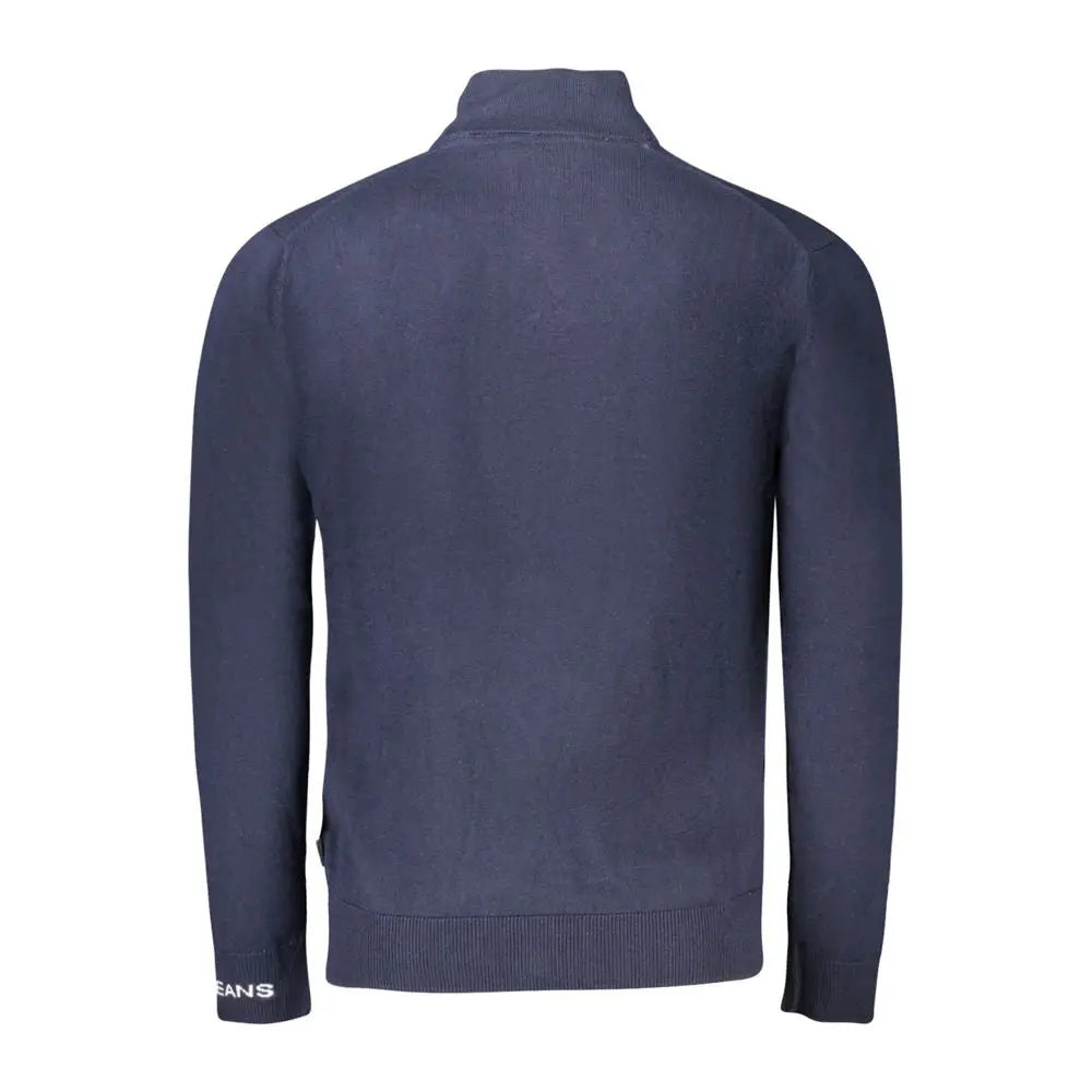 Pull bleu foncé en coton pour homme pepe jeans avec col montant et poignets côtelés