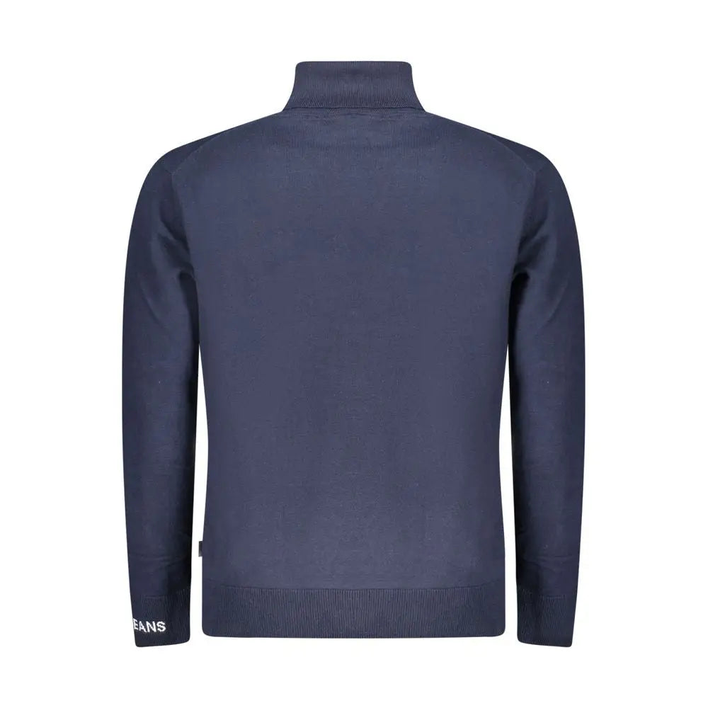 Pull à col roulé en coton bleu marine pour homme pepe jeans avec poignets et ourlet côtelés et logo discret sur la manche gauche