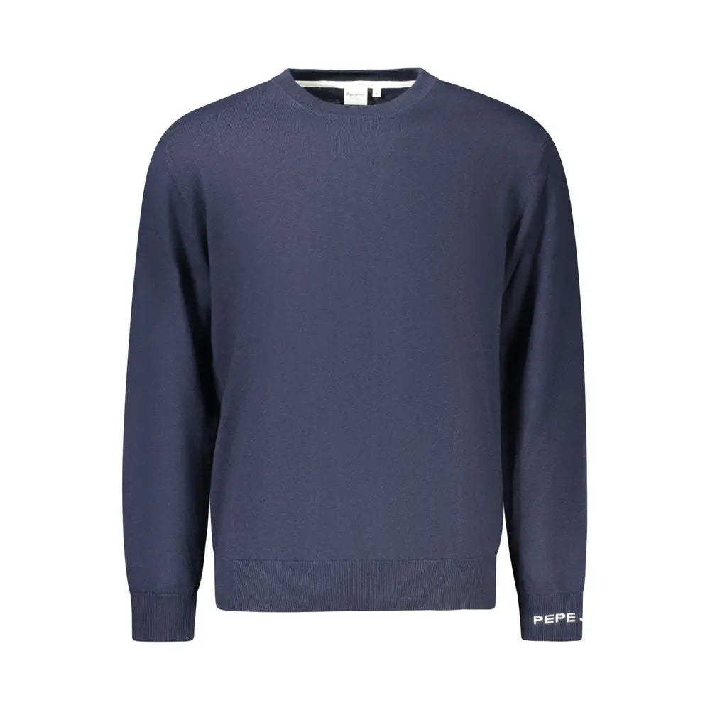 Pull pepe jeans bleu marine en coton pour homme avec col rond et poignets côtelés