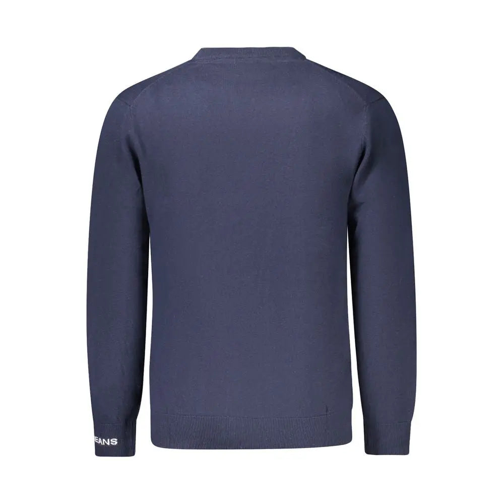 Pull bleu marine pepe jeans en coton pour homme avec logo blanc subtil sur la manche et poignets et ourlet côtelés