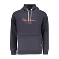 Sweatshirt homme Pepe Jeans bleu en coton avec capuche bleu marine logo rose brodé et cordons blancs