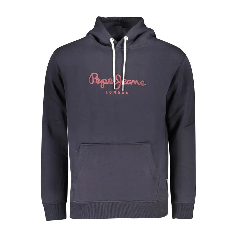 Sweatshirt homme Pepe Jeans bleu en coton avec capuche bleu marine logo rose brodé et cordons blancs