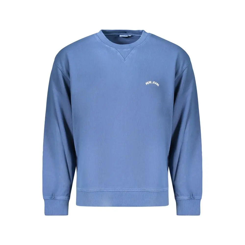 Sweatshirt bleu en coton pour homme pepe jeans avec logo brodé blanc subtil sur la poitrine
