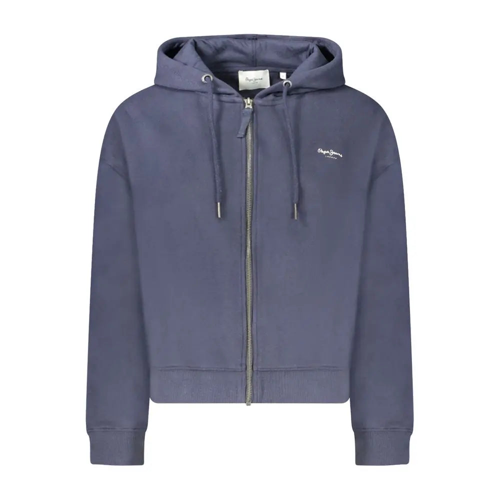 Pepe Jeans hoodie femme en coton bleu marine avec logo brodé et fermeture éclair argentée