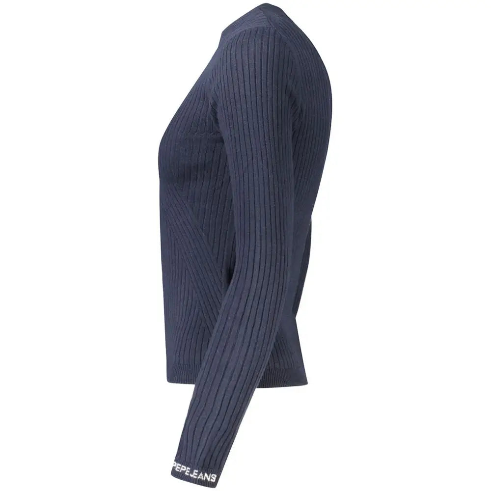 Pull femme en coton bleu marine à manches longues en maille côtelée avec branding pepe jeans au poignet