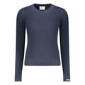 Pepe jeans blue cotton women’s sweater navy blue ribbed knit with crew neck and subtle diagonal pattern on the front