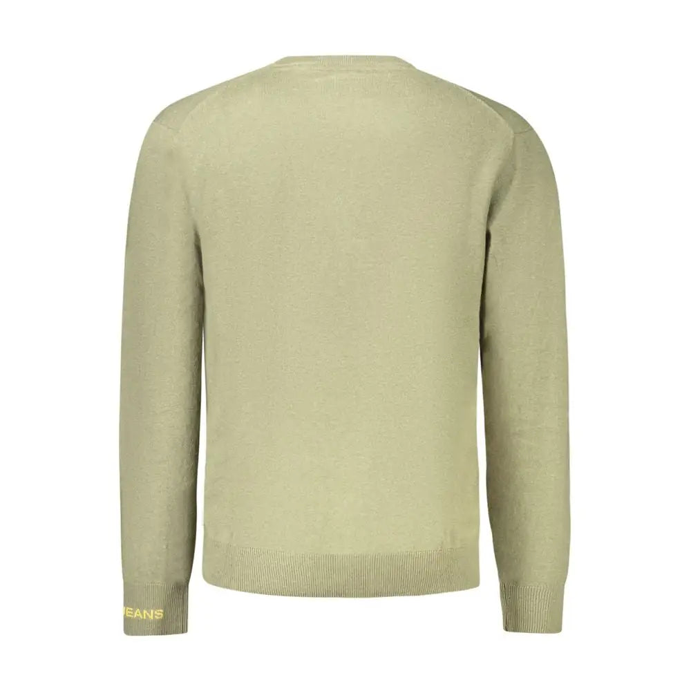 Pull en coton vert olive pour homme pepe jeans avec poignets et ourlet côtelés et logo jaune subtil sur la manche