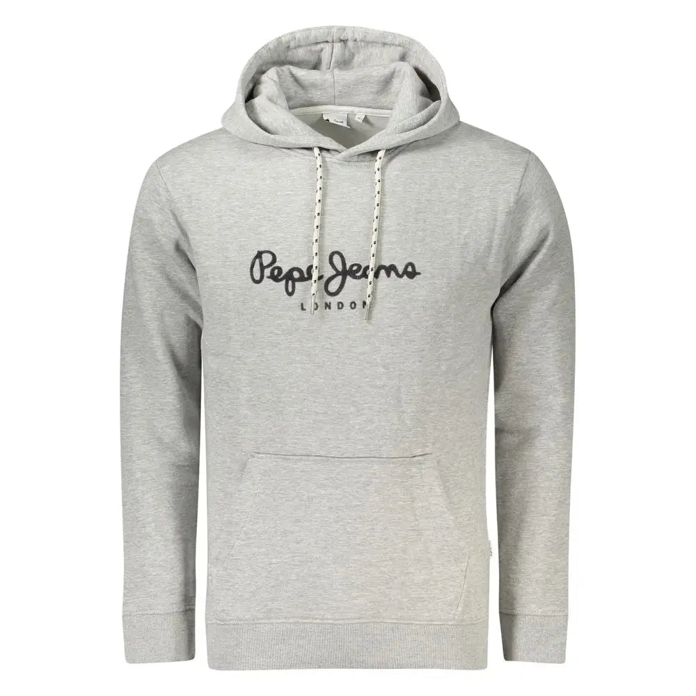 Sweatshirt pour homme pepe jeans grigio en coton gris chiné avec logo noir cursif et cordons assortis