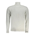 Pull en coton gris clair à col roulé finement tricoté avec texture chinée et logo pepe sur le poignet