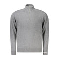 Pull gris chiné à demi-fermeture éclair en coton pour homme avec poignets et ourlet côtelés et logo pepe sur la manche