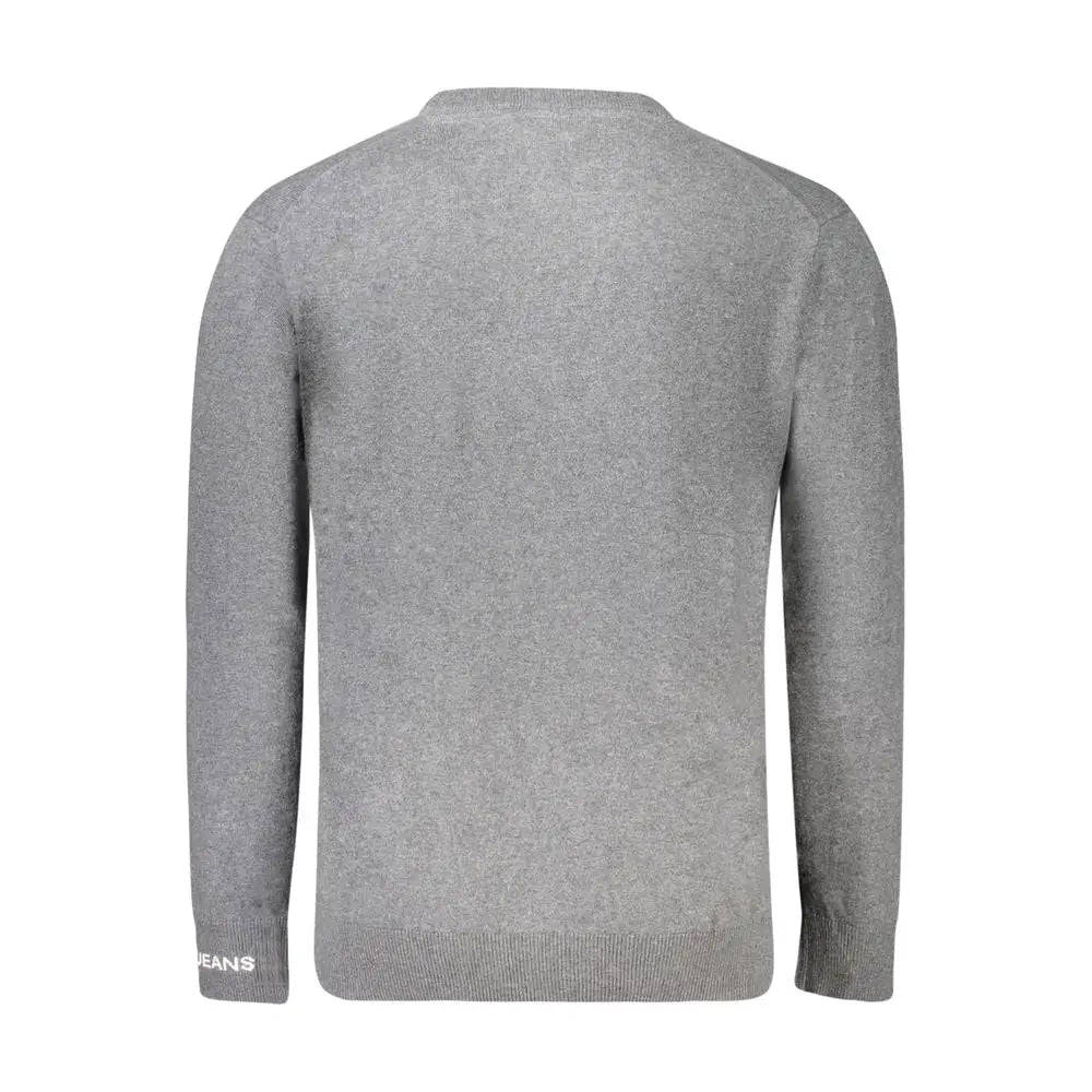 Pull homme pepe jeans grigio en coton gris chiné avec poignets et ourlet côtelés et logo discret sur la manche