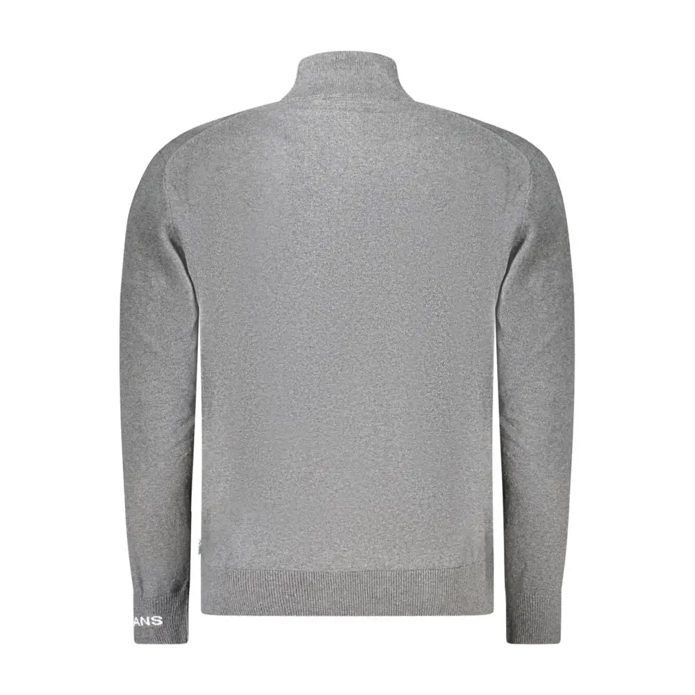 Sweater pepe jeans grigio en coton gris texturé avec col haut et poignets côtelés pour homme