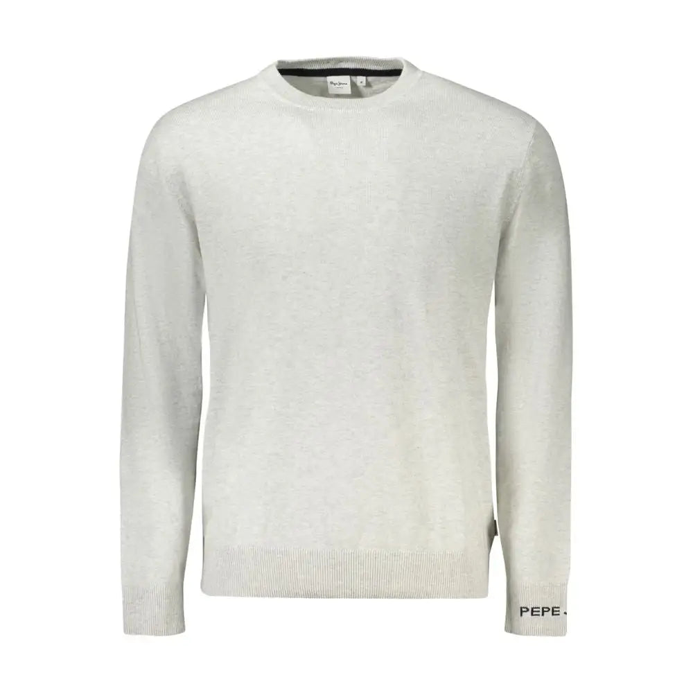 Pull homme pepe jeans grigio en coton gris clair à manches longues avec col rond et bords côtelés