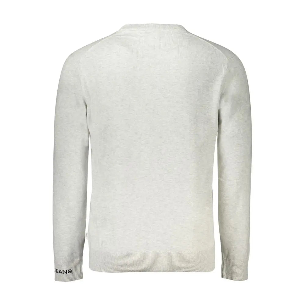 Pull coton gris clair à manches longues pour homme pepe jeans avec ourlet et poignets côtelés
