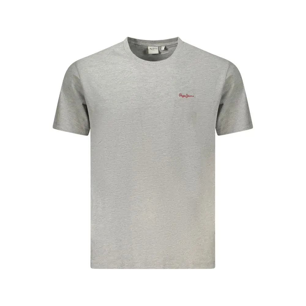 T-shirt homme pepe jeans gris en coton avec logo rouge brodé subtil sur la poitrine
