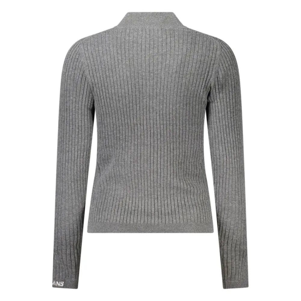 Pull gris en coton pour femme pepe jeans avec col montant et manches longues en maille côtelée