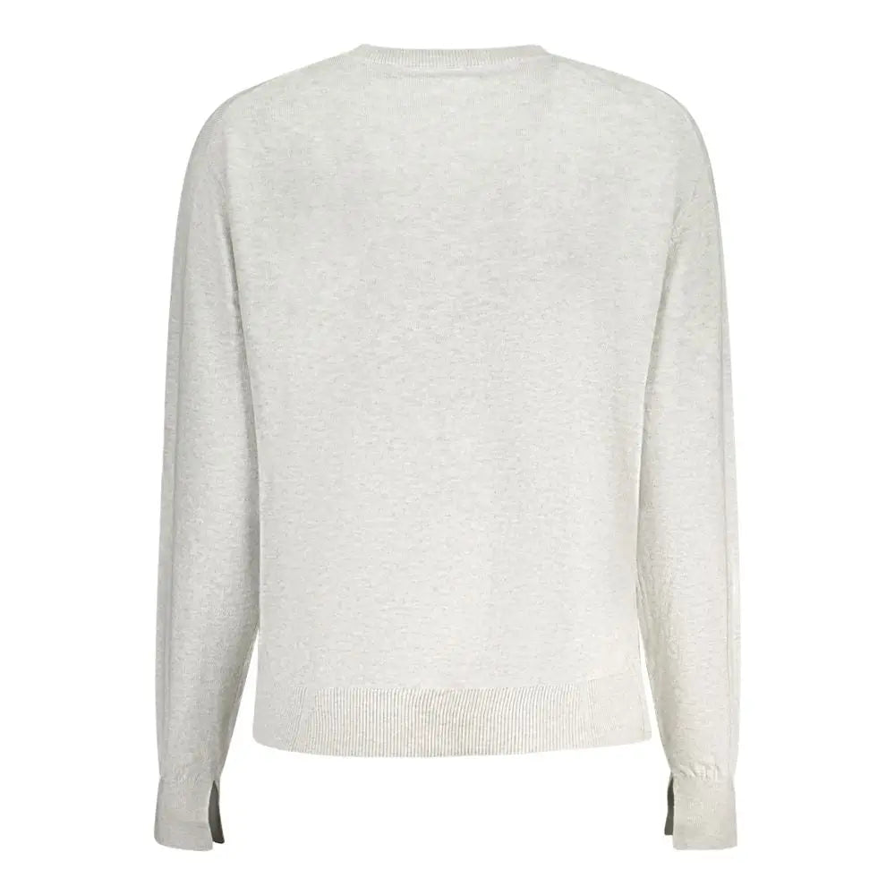 Pull femme pepe jeans grigio en coton gris chiné avec poignets et ourlet en maille côtelée