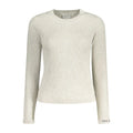Pull en coton grigio pour femmes pepe jeans beige crème côtelé avec col rond et logo brodé sur la manche