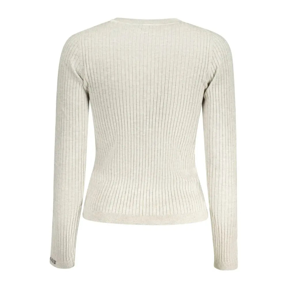 Pepe jeans grigio pull femme en coton crème à col rond manches longues et maille côtelée