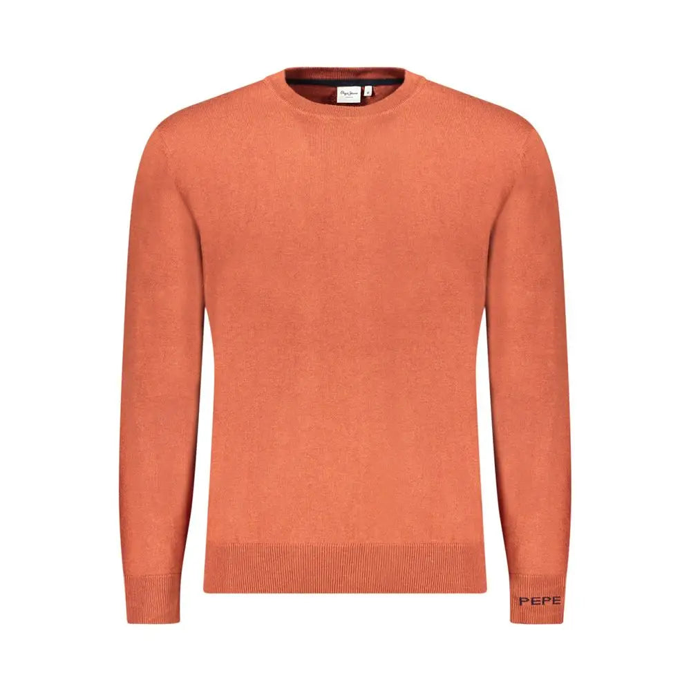 Pull homme en coton marron pepe jeans avec col rond, poignets et ourlets côtelés et logo pepe brodé au bras gauche