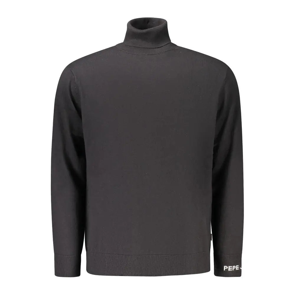Pull noir en coton Pepe Jeans Nero pour homme avec poignets et ourlet côtelés et logo pepe brodé sur la manche gauche
