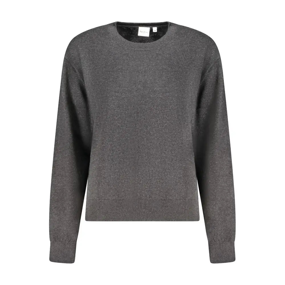 Pepe jeans nero cotton pull femme gris chiné en coton avec col rond et bord côtes aux manches et à la taille