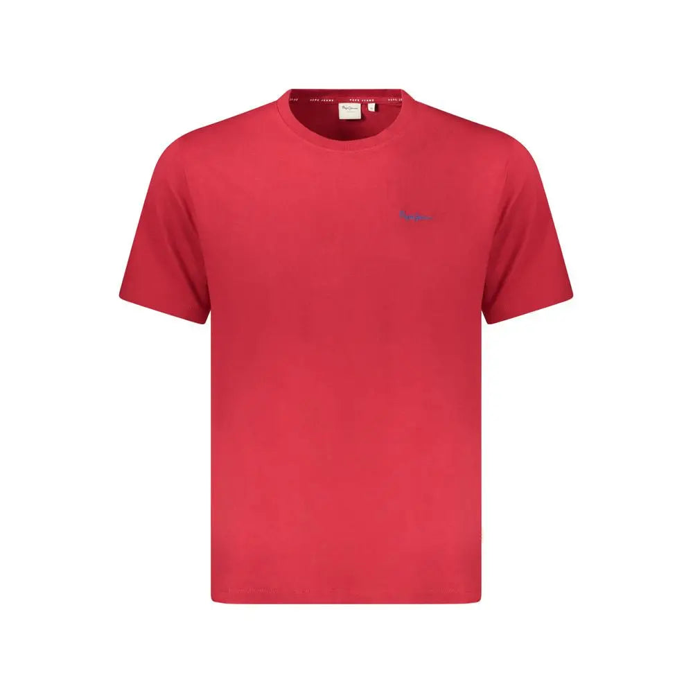 Pepe jeans t shirt homme rouge en coton à col rond manches courtes avec petit logo brodé bleu sur la poitrine gauche