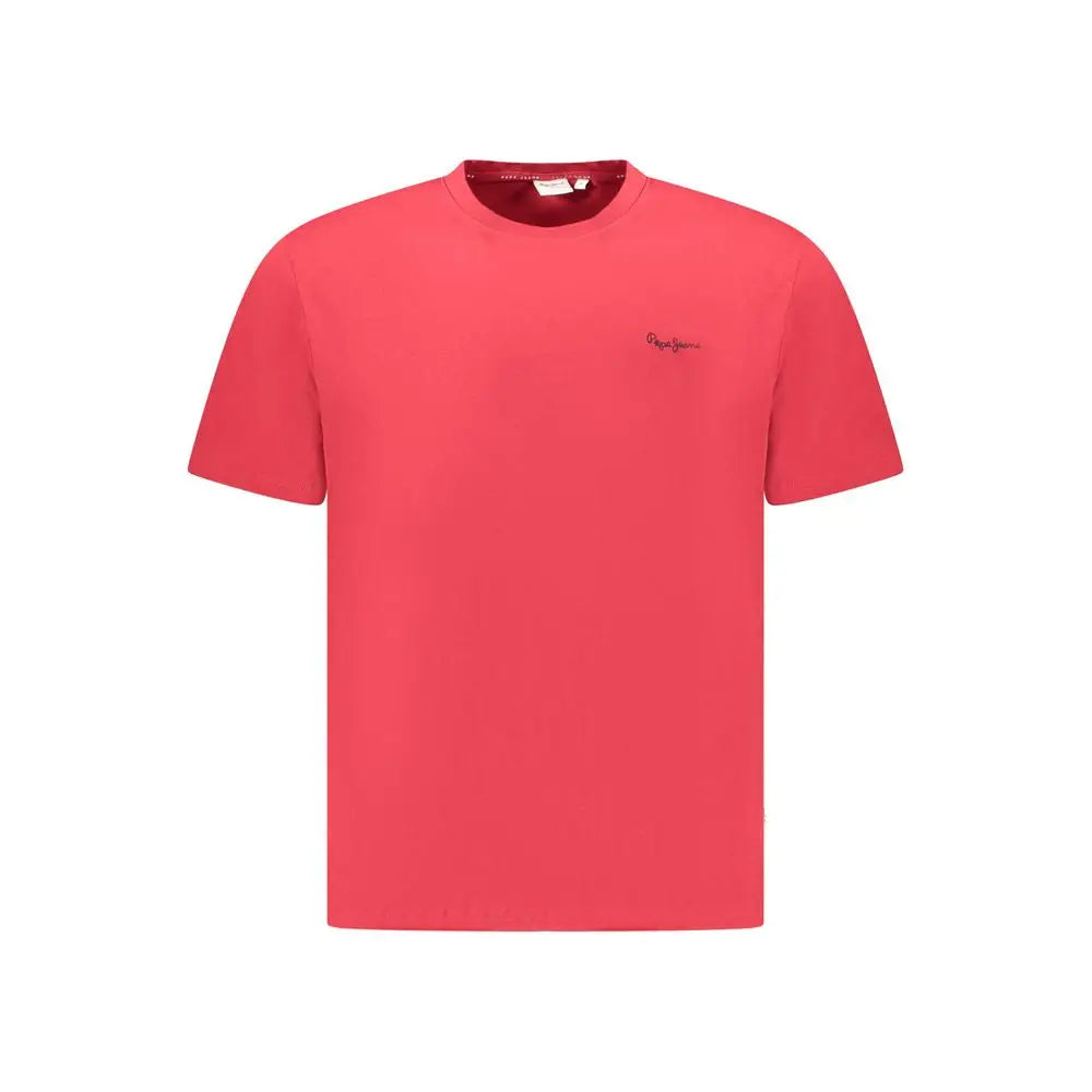 T-shirt homme pepe jeans rouge corail en coton avec logo brodé subtil sur la poitrine