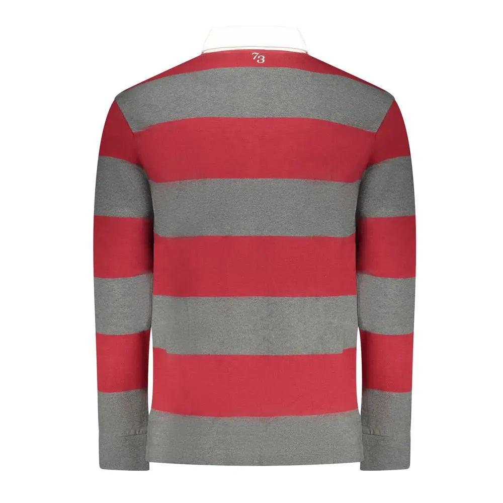 Chemise polo homme pepe jeans rosso en coton rouge et gris rayée avec col blanc manches longues