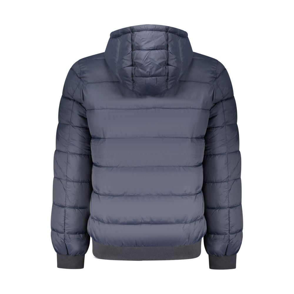 Veste en polyamide bleue de Pepe Jeans, veste coupe-vent pour hommes ou femmes, avec fermeture éclair et col montant.