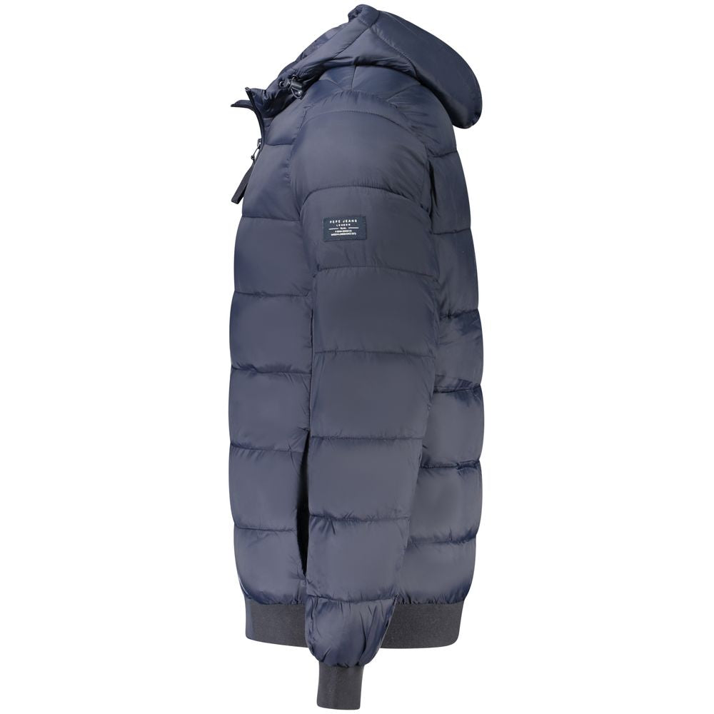Veste en polyamide bleue de Pepe Jeans, veste légère avec fermeture éclair et col montant, adaptée pour le printemps.