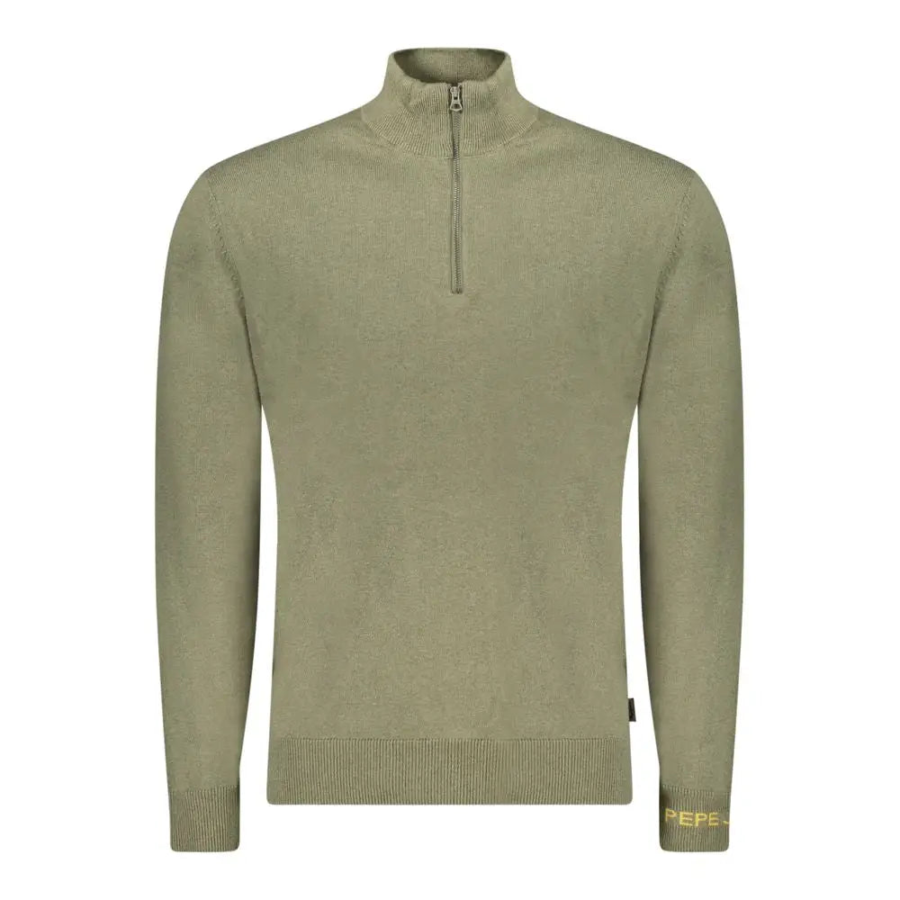 Pull en coton olive vert à demi-fermeture éclair avec poignets et ourlet côtelés et logo doré subtil pepe jeans