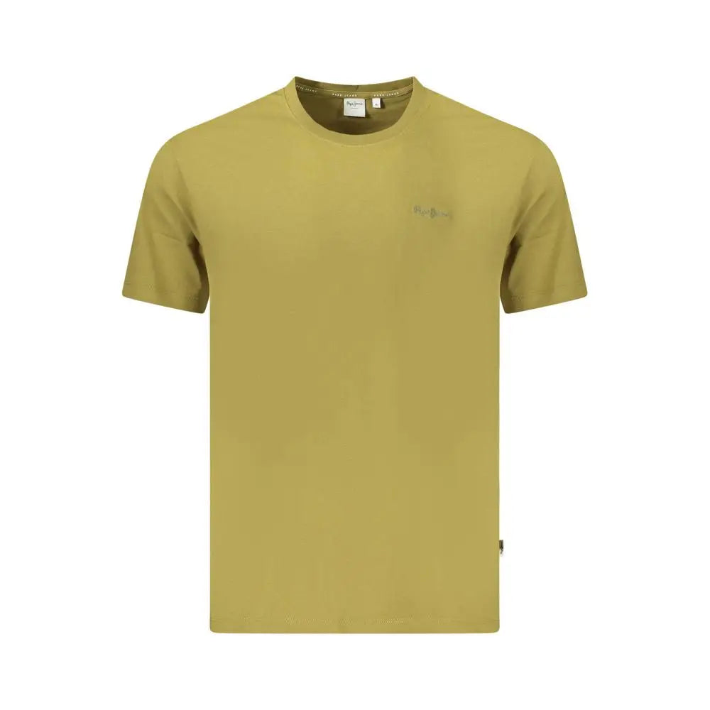 Olive green short-sleeved cotton t-shirt with subtle embroidered logo on left chest by pepe jeans verde