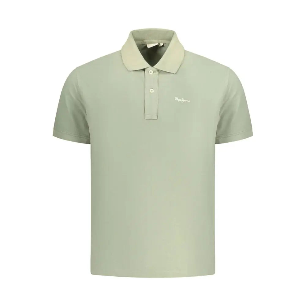 Polo homme pepe jeans verde en coton vert sauge clair avec col contraste crème et logo brodé poitrine