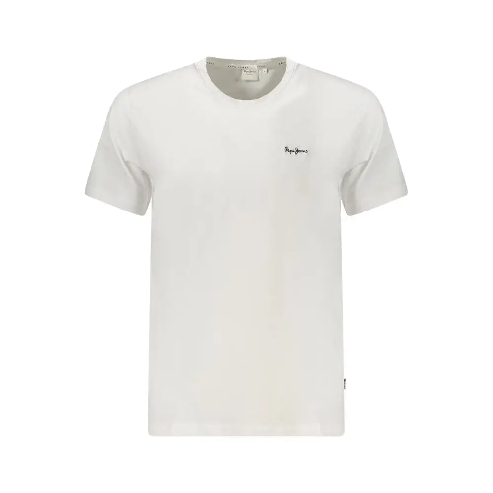 T-shirt blanc en coton pour homme pepe jeans avec logo brodé discret sur la poitrine gauche