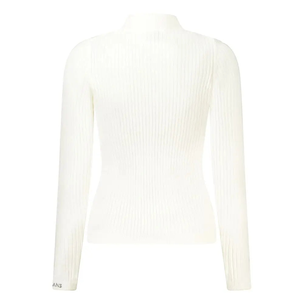 Pull femme pepe jeans blanc en coton à manches longues en maille côtelée col montant