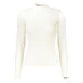 Pull à col roulé en coton blanc crème pepe jeans pour femmes avec maille côtelée et logo brodé sur la manche