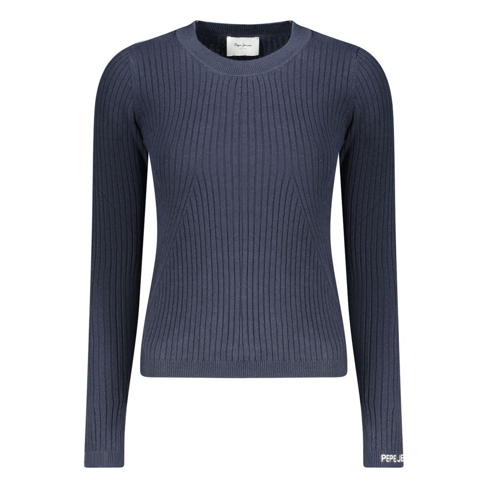 Pull en coton bleu pour femmes de Pepe Jeans, sweat-shirt confortable avec col rond et manches longues.