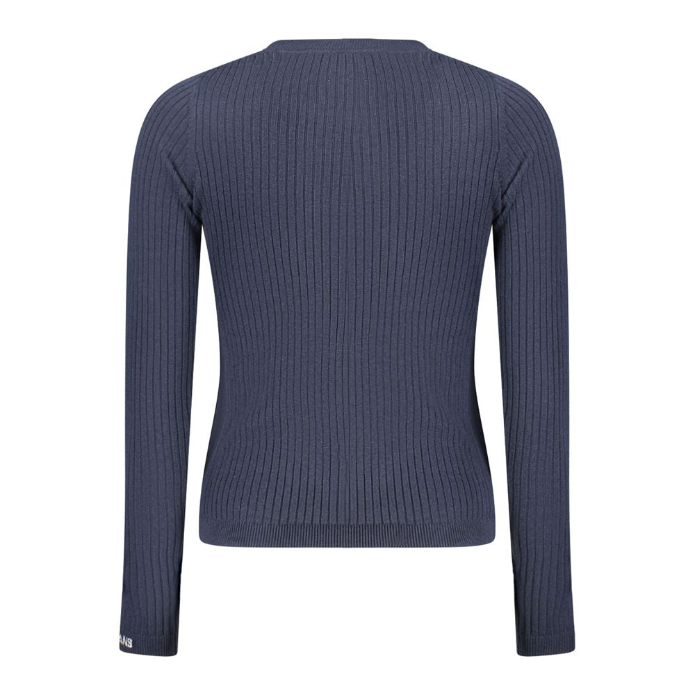 Pull en coton bleu pour femme de Pepe Jeans, style décontracté avec col rond et manches longues.