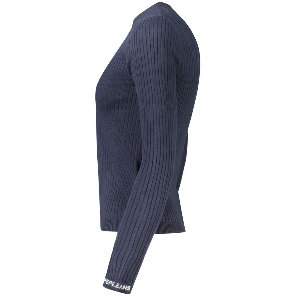 Pull à manches longues en coton bleu pour femme de la marque Pepe Jeans, style décontracté et confortable.
