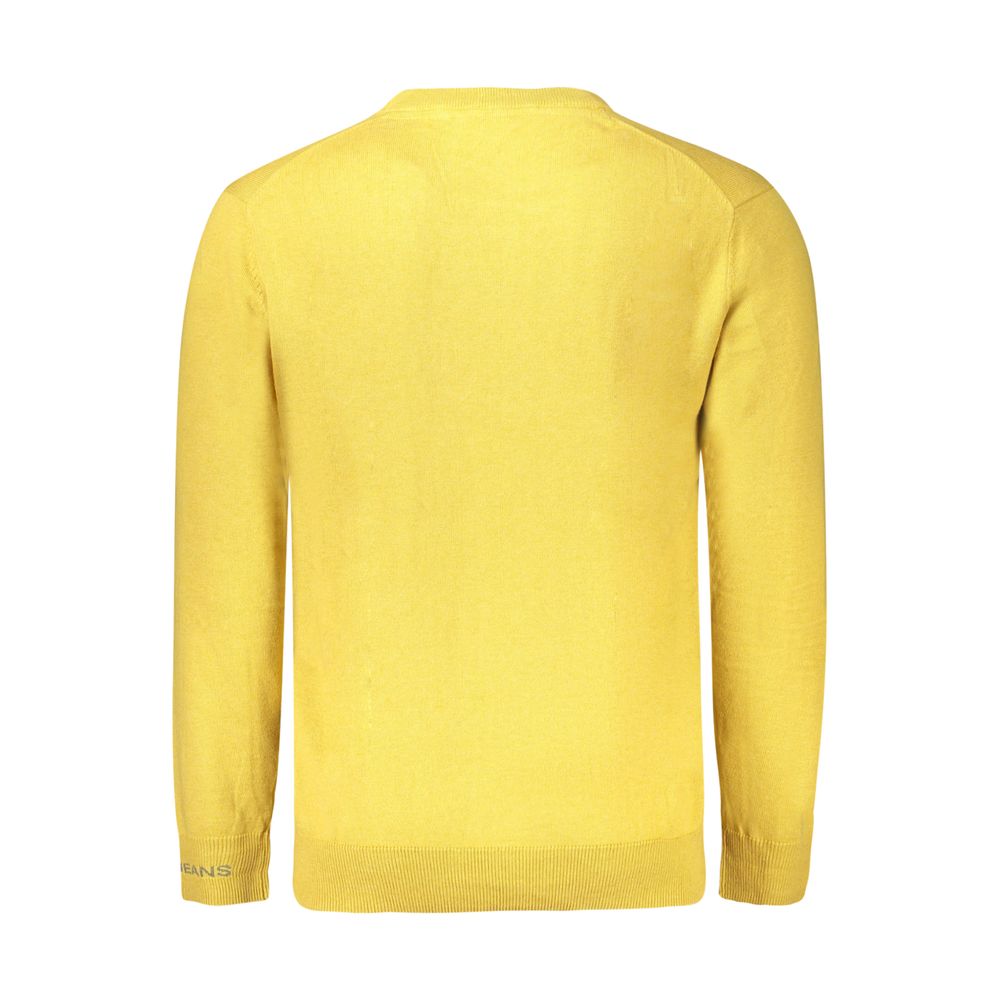 Pull à manches longues en coton jaune pour homme de la marque Pepe Jeans, vue de face.