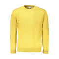 Vibrant yellow pepe jeans men cotton crewneck sweater with ribbed cuffs and hem