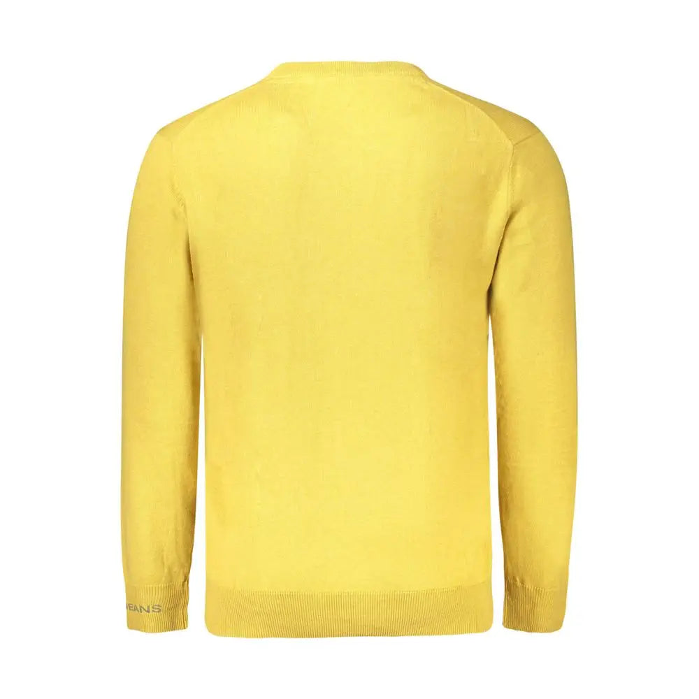 Pull homme pepe jeans jaune en coton avec manches longues côtelées aux poignets et à l’ourlet