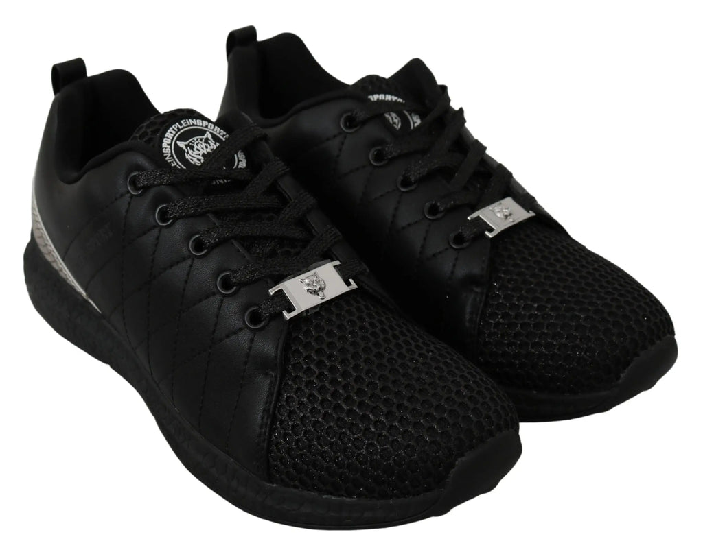 Philipp plein baskets de course noires en mesh avec accents argentés métalliques sur les lacets et le logo