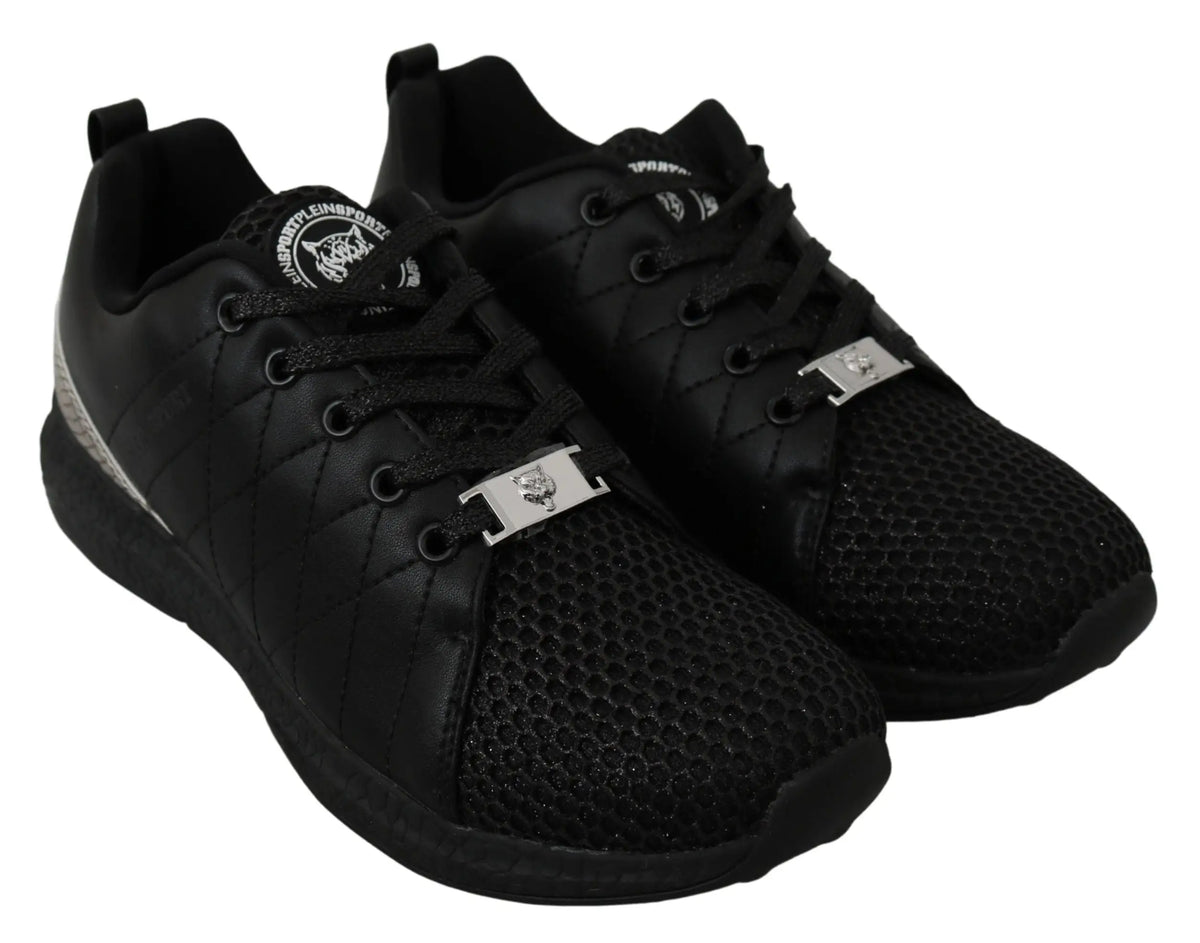 Philipp plein baskets de course noires en mesh avec accents argentés métalliques sur les lacets et le logo