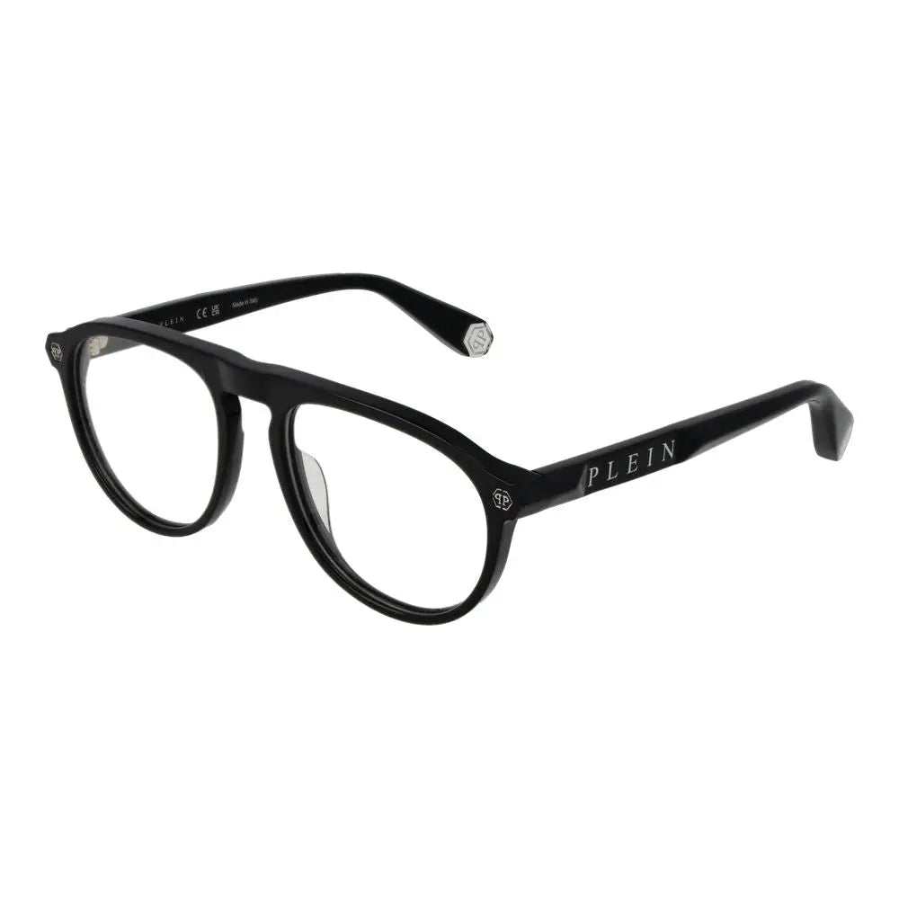 Lunettes philipp plein noires en cellulose acetate avec monture ronde et design moderne gravé plein sur la branche